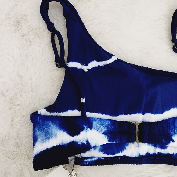NEW Becca Asymmetric Blue Tie Dye One Shoulder Bikini Top Size Small - Picture 8 of 8